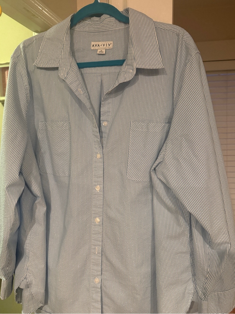 Ava & Viv Light Blue and White Pinstripe Button-Down Shirt